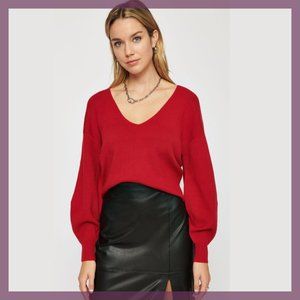 BNWT Dynamite Puff Sleeve V-Neck Luca Sweater in Red